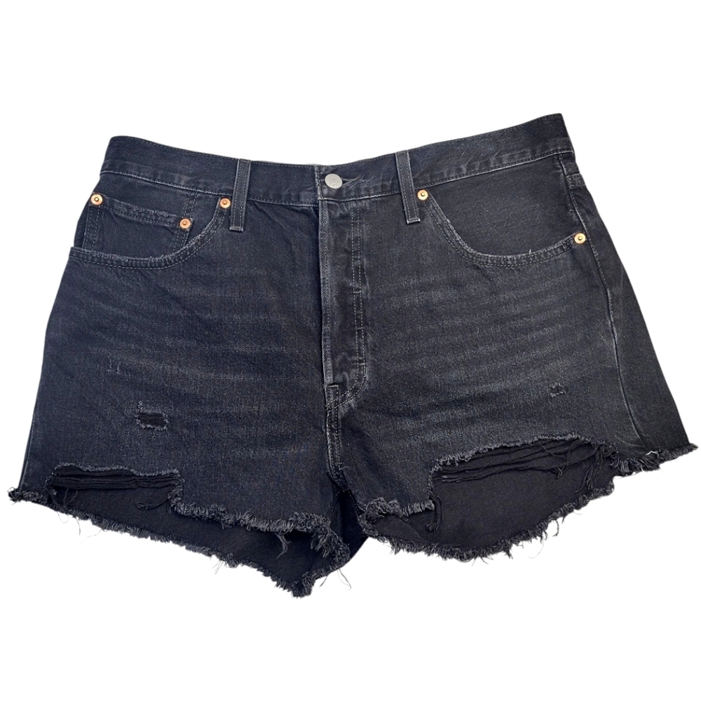 Levi's Black Distressed Denim Cutoff Shorts 501